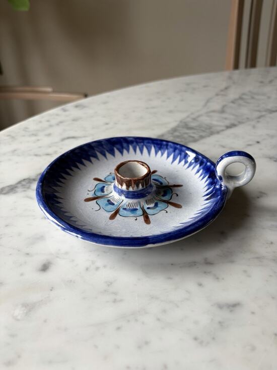Handmade Other - Handmade Ceramic Tonala Blue Brown White Glossy Floral Candle Holder Mexico 362